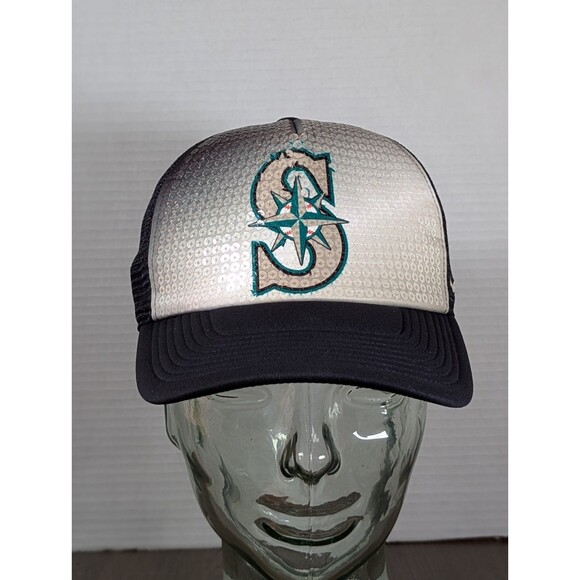Nike MLB Seattle Mariners Trucker Hat Cap Navy Snapback Sequined Logo Baseball - Picture 1 of 12